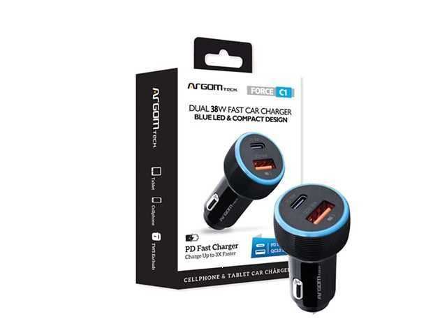 Cargador Vehicular ARGOM TECH FORCE C1 38W / USB 18W / Tipo-C 20W
