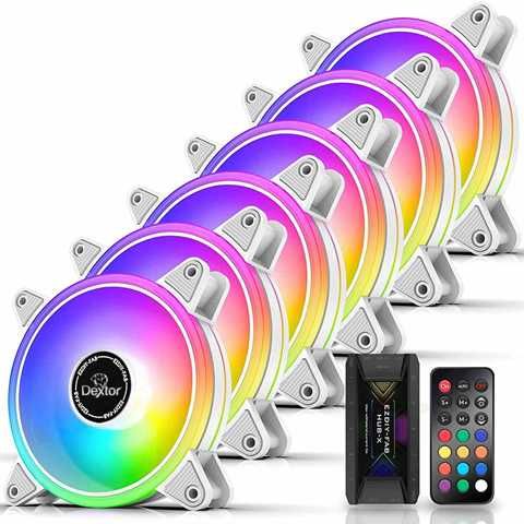 KIT 6 Ventiladores Dextor Enfriador CPU 120mm LED ARGB con Control Remoto (Blanco)