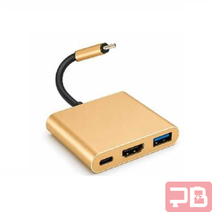 Adaptador 3 en 1 Tipo C a HDMI, USB 3.0 y Tipo C - Dorado