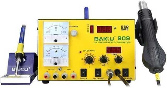 Estación de Soldadura BAKU 909 3 en 1 con Pistola de Calor